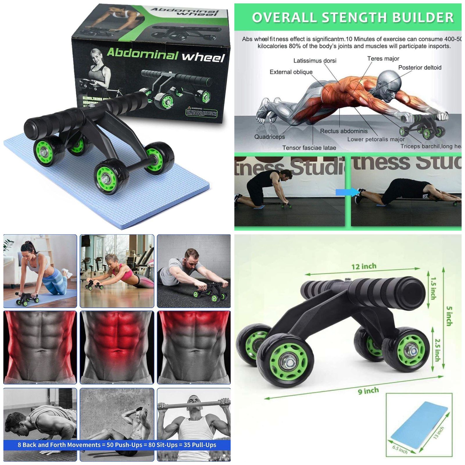 4-Wheel Ab Roller – Abdominal Exercise Equipment for Men & Women