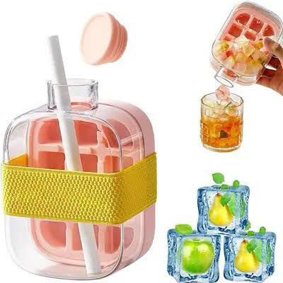 2in1 Cubes Silicone Popit Ice Tray Box With Straw