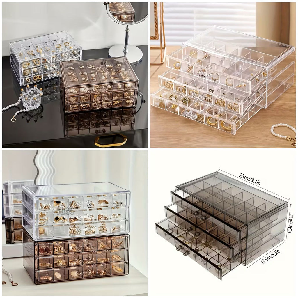 Jewelry Box With Three Layers and 72 Compartments Drawer-Style Jewelry Organizer
