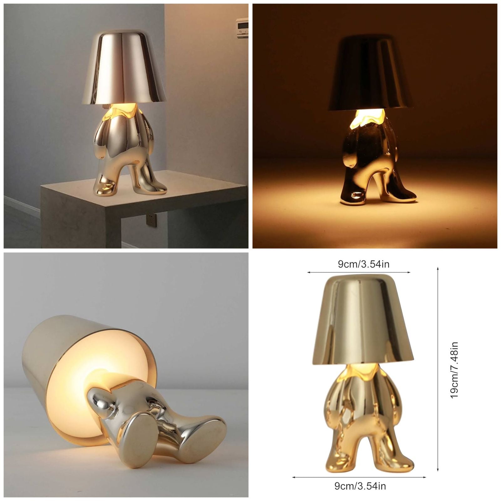 Golden Man LED Desk Lamp, 3 Level Brightness Bedside Bar Restaurant Café Decor Gift